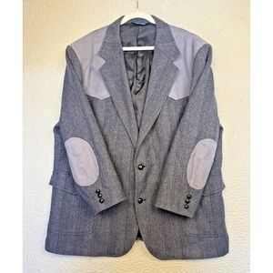 VTG Pendleton 52L Western Wool Blazer Grey Tweed Suede Yoke Elbow Patches USA